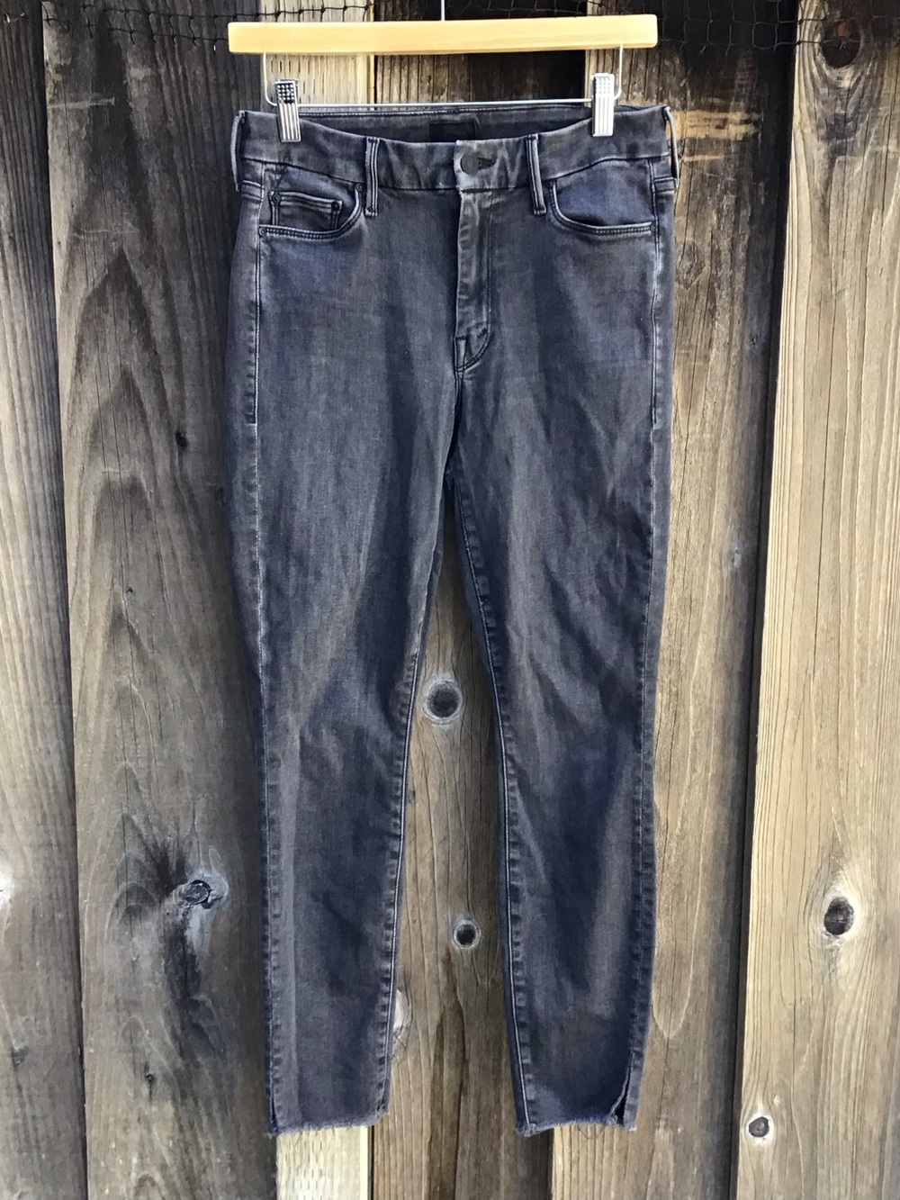 Mother The Looker Sacred Slit Ankle Jeans Womens 28 29x26.5 Black Raw Hem Denim